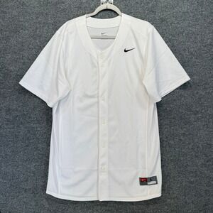 Nike Blank Baseball Jersey Mens Large White Full Button Mesh Panels Athletic
